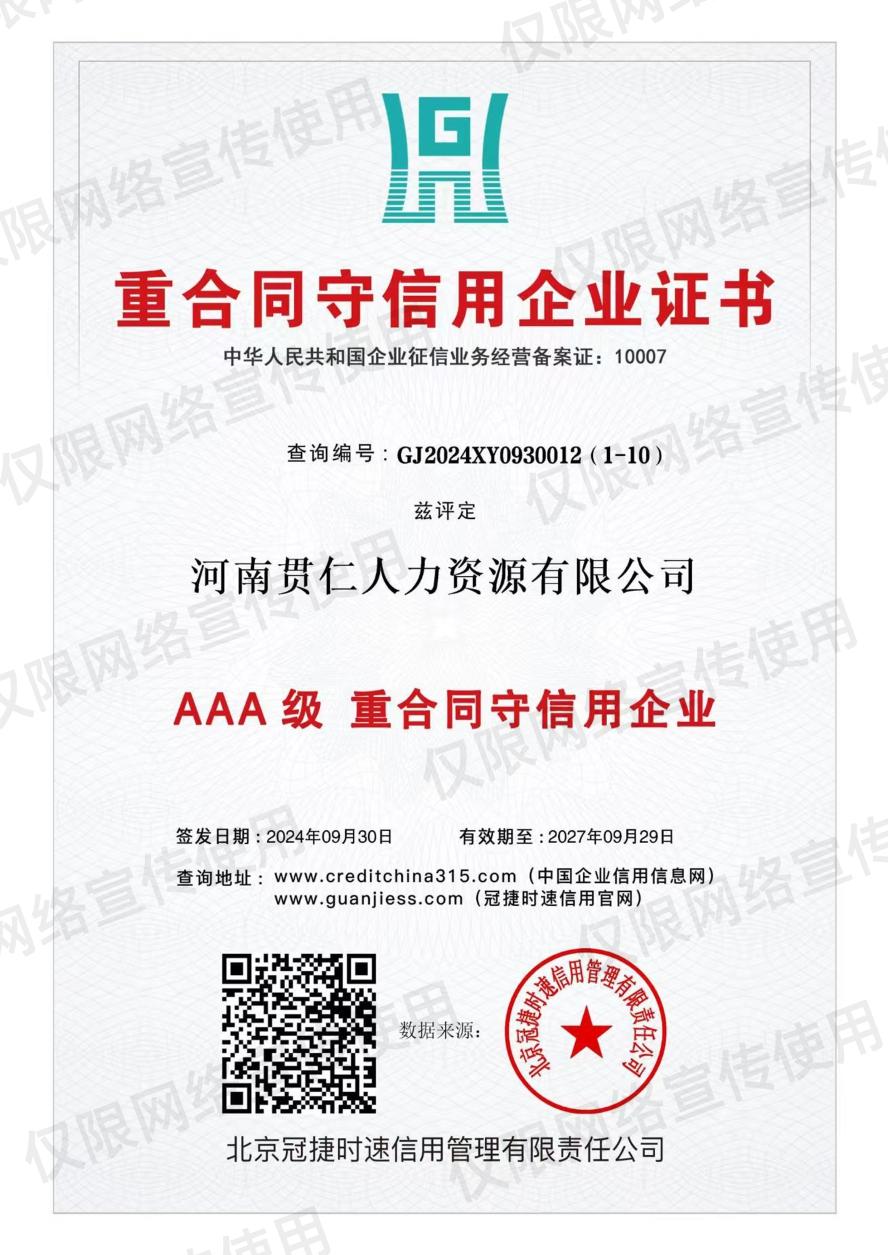 重合同守信用企业证书